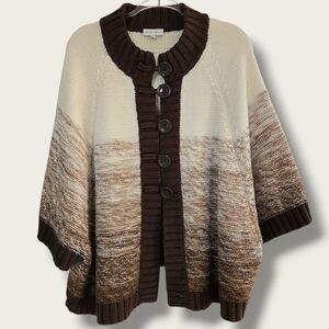 Vintage Fashion Bug Batwing Sweater Cape Size 26/28W Brown Cream Buttons Autumn